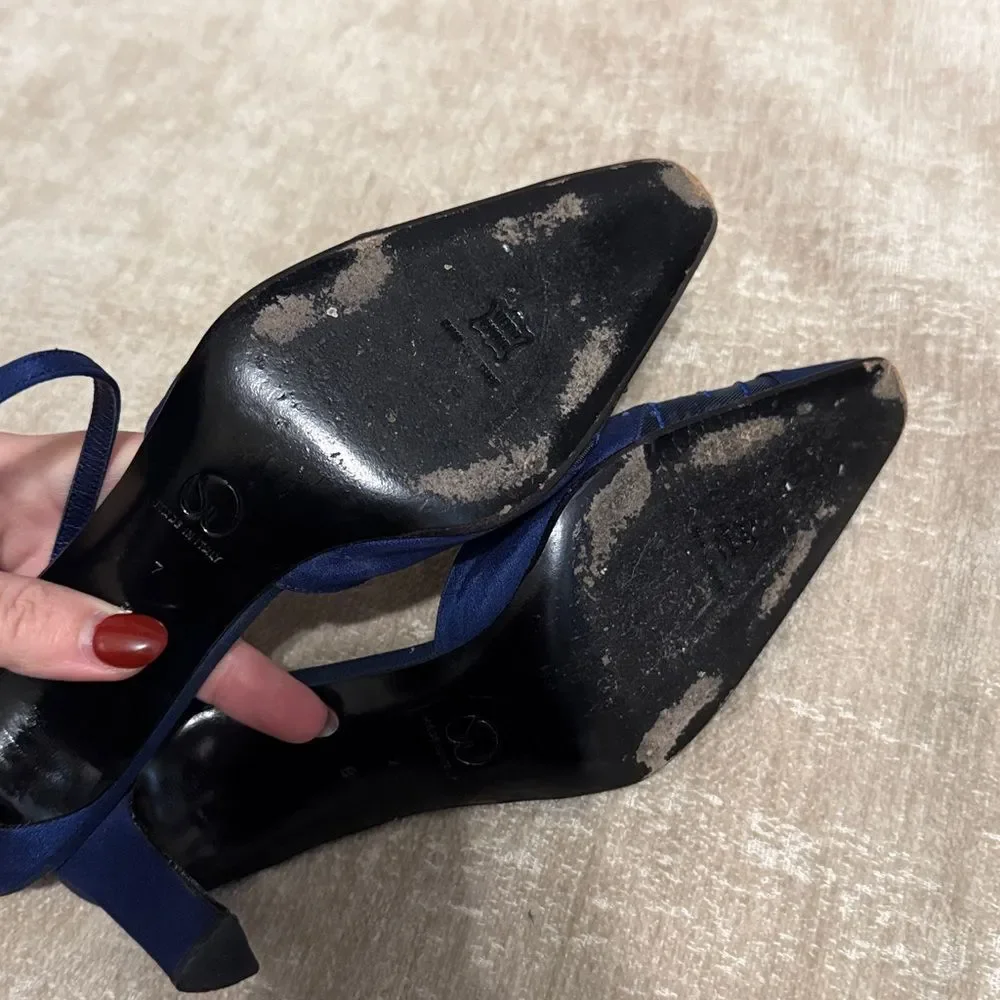 St. John Blue Italian Embellished Fabric Mesh Pointy Toe Slingbacks - Picture 10 of 14